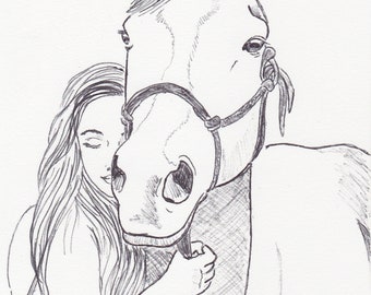 Original Art - Bliss, drawing, ink, horse, equine