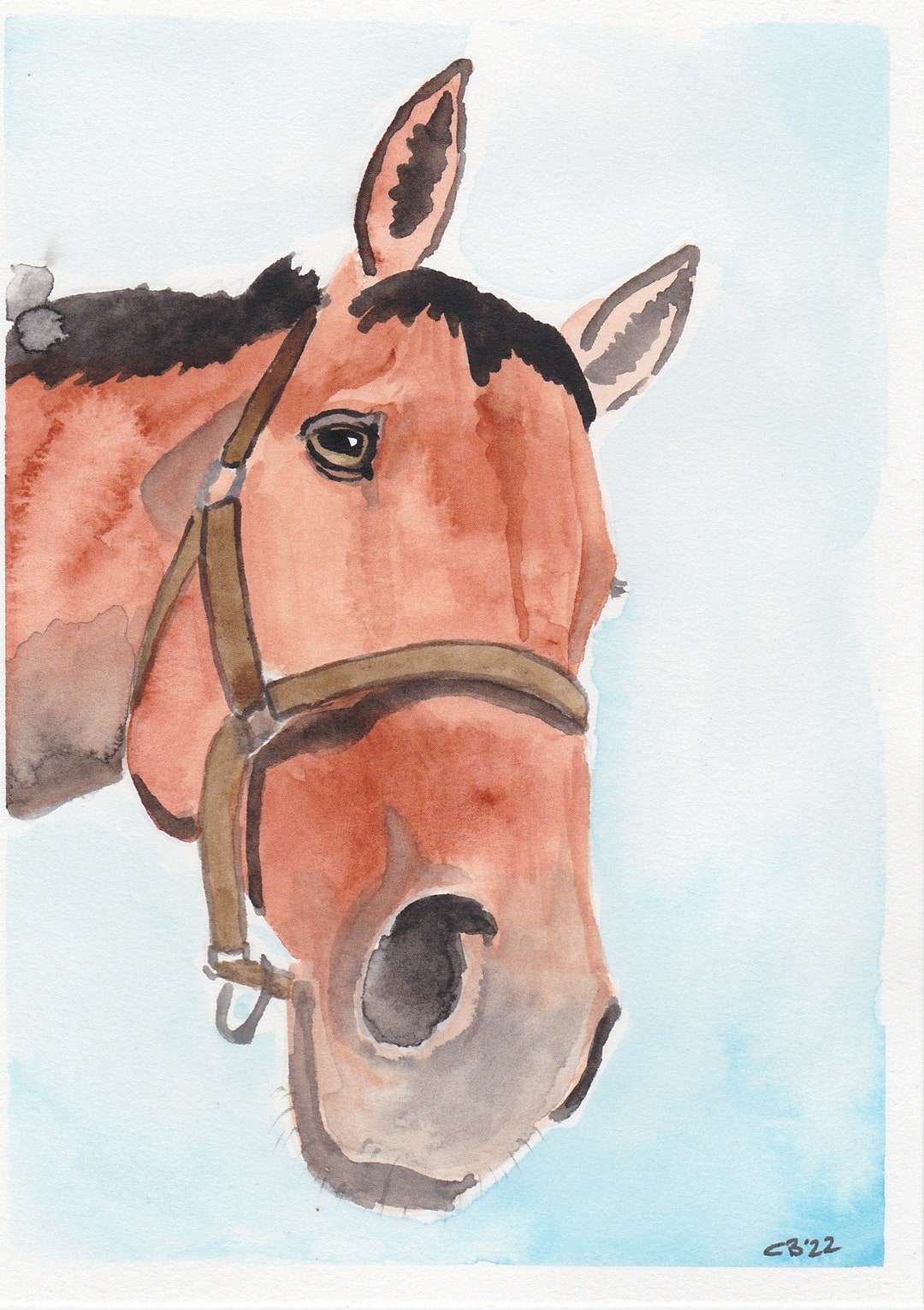 Original Art Big Red, Horse Painting Watercolor Etsy
