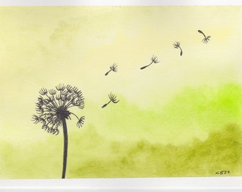 Original Art - Dandelion painting, watercolor, flower