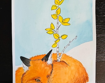 Original Painting - Red Fox - Growth Series, watercolor, art