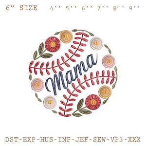 Floral Baseball Mama Embroidery Design, Flower Mama Embroidery File, Floral Baseball Embroidery Design, Funny Mama Embroidery File