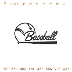 Può includere: Un design di baseball in bianco e nero con la parola "Baseball" in corsivo. Il design include una palla da baseball e una mazza. Le opzioni di dimensione variano da 7,6 cm a 22,9 cm di larghezza.