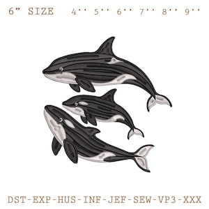 Orca Embroidery Design, Orca Family Embroidery File, Ocean Animal Embroidery Pattern, Marine Family Embroidery Design