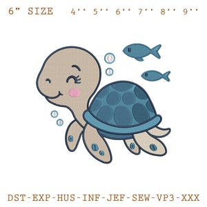 Sea Turtle Embroidery Design, Cute Turtle Embroidery File, Ocean Animal Embroidery Design, Funny Turtle Embroidery File