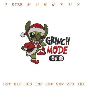 May include: A cartoon character in a Santa hat and red suit, holding an ornament. The text "GRINCH MODE ON" is displayed in black and red. The image is on a white background.