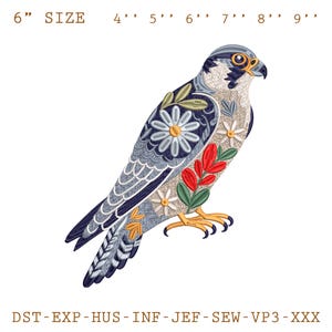 Floral Falcon Embroidery Design, Flower Falcon Embroidery File, Floral Animal Embroidery Design, Funny Falcon Embroidery File
