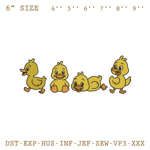 Set di disegni da ricamo per anatroccolo carino, file per ricamo a macchina con cartoni animati di anatroccolo, clipart di anatroccolo per abbigliamento per bambini