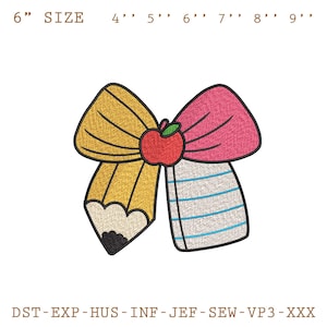 Teacher Bow Embroidery Design: Back to School Pattern (Digital Download)