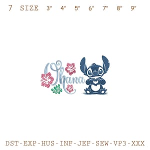 Ohana Stitch Embroidery Design - Cute Disney Inspired Family Quote with Flowers - Hawaiian Floral Machine Embroidery File