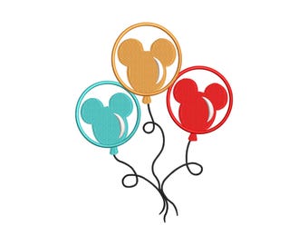 Diseño de bordado de globos de Mickey Mouse, patrón de fiesta Disney (archivo digital)