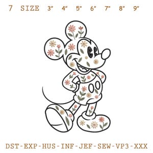 Floral Mickey Embroidery Design: Boho Flower Pattern (Digital File)