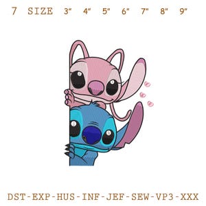Stitch and Angel Embroidery Design, Cute Stitch and Angel Machine Embroidery File, Disney Cartoon Pattern for Hoop, Instant Download