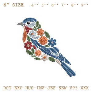 Bluebird Embroidery Design, Flower Bluebird Embroidery File, Floral Animal Embroidery Design, Funny Bluebird Embroidery File