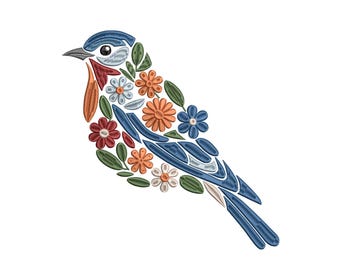 Bluebird and Sakura Machine Embroidery Design (digital Download