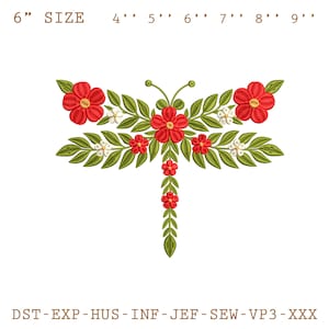 Floral Dragonfly Embroidery Design, Garden Insect Embroidery File, Stunning Bug Machine Embroidery Pattern, Dragonfly Pattern, PES DST JEF
