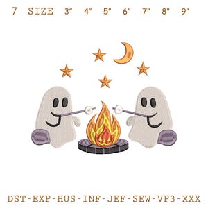 Cute Ghost Campfire Embroidery Design, Halloween Ghost Digital File, Spooky Fall Stitch for Sweatshirts, Bags & Halloween Gifts