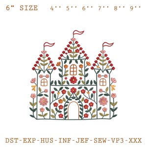 Floral Castle Embroidery Design, Flower Castle Embroidery File, Castle Embroidery Design, Funny Castle Embroidery File