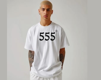 Tamanho grande, 555 Angel Number T, gráficos Y2k, estilo de rua, camisa Angel Number 555