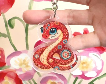 Aangepaste sleutelhanger slang – dubbelzijdige acrylbedel met op mandala's geïnspireerd ontwerp en naampersonalisatie