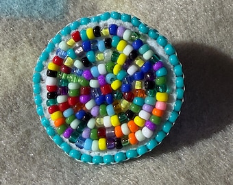 Colorful Beaded Medallion Pin