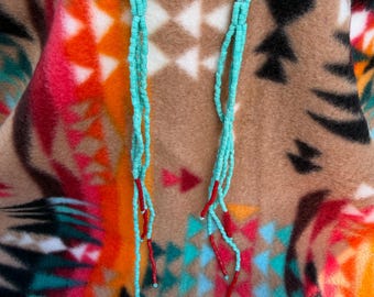 Handmade Blue and Red Fringe Earrings