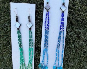 Kingman Turquoise & Mother of Pearl Clover Earrings