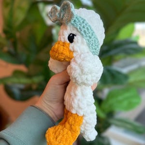 Crochet Baby Duck Lovey: Handmade Duck Snuggler with Removable Headband image 2