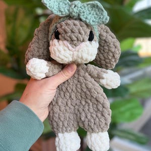 Crochet Baby Bunny Lovey: Handmade Bunny Snuggler with Removable Headband Green