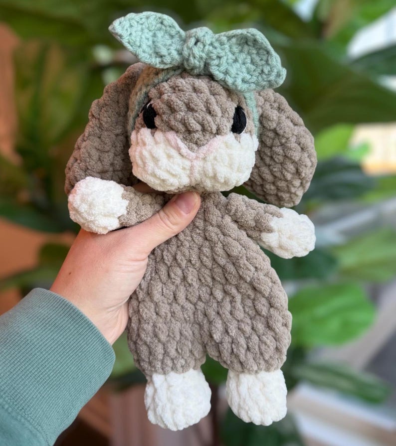 Crochet Baby Bunny Lovey: Handmade Bunny Snuggler with Removable Headband Green