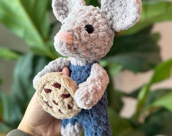 Crocheted Mouse Plushie with Cookie: Book Inspired Reading Buddy Toy, Teacher Gift