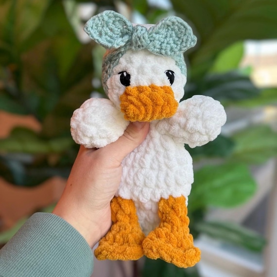 Crochet Baby Duck Lovey: Handmade Duck Snuggler with Removable Headband