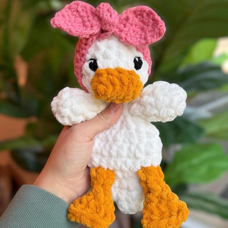 Crochet Baby Duck Lovey: Handmade Duck Snuggler with Removable Headband Taffy