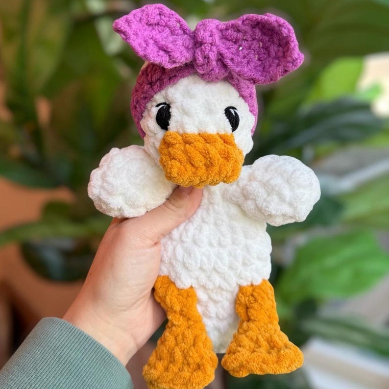 Crochet Baby Duck Lovey: Handmade Duck Snuggler with Removable Headband Orchid
