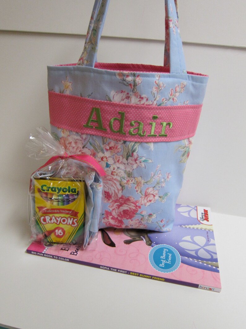 Personalized Kids Tote with Crayon Roll Personalized Kids Tote Bag 100s Fabric Choices Quiet Tote Design Your Own Flower Girl Gift