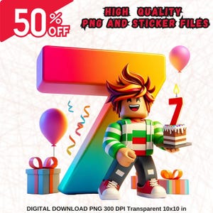 Birthday, Roblox birthday png, Birthday party png , Birthday boy png, sublimation designs, roblox png,  roblox, 7th birthday, party favors
