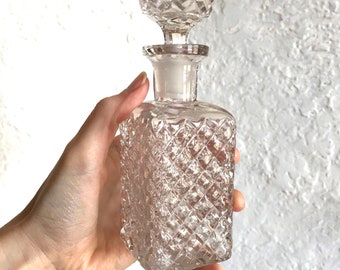 Miniature Clear Molded Glass Travel Mid Century Decanter