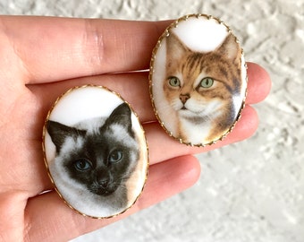 West Germany Majestic Cat Portrait Brooches