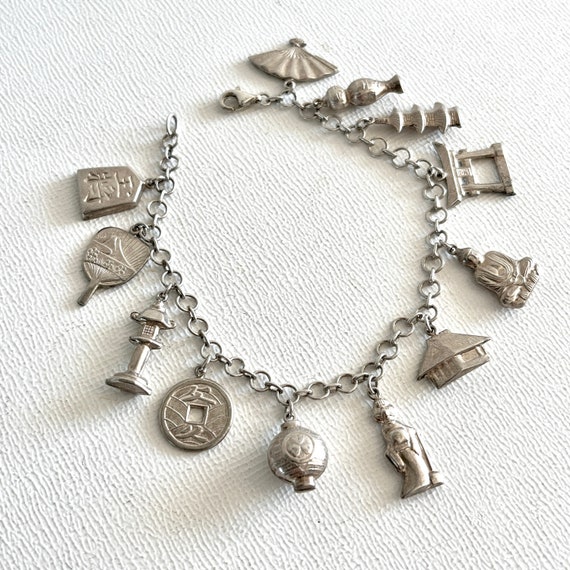 1950s Chinese Sterling Silver Charm Bracelet - image 1