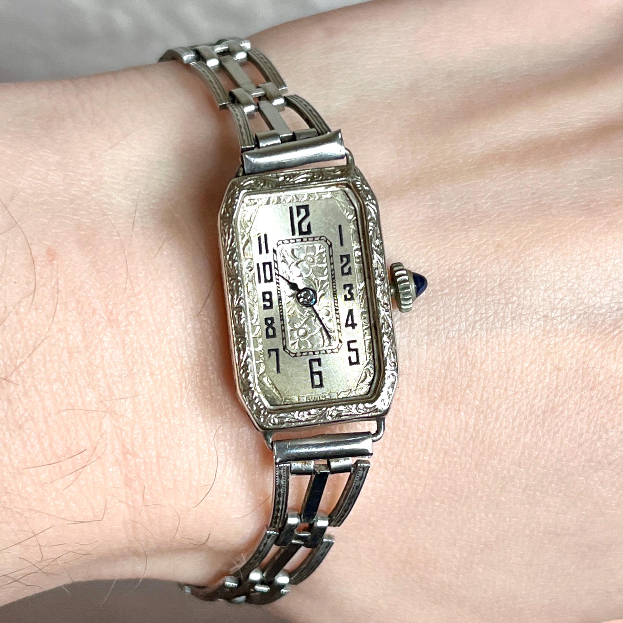 Vintage Helros 14K White Gold Ladies Square Face Watch with Expansion Band Womans Vintage Omega Wrist Watch in Solid 14K White Gold - Etsy main image 4