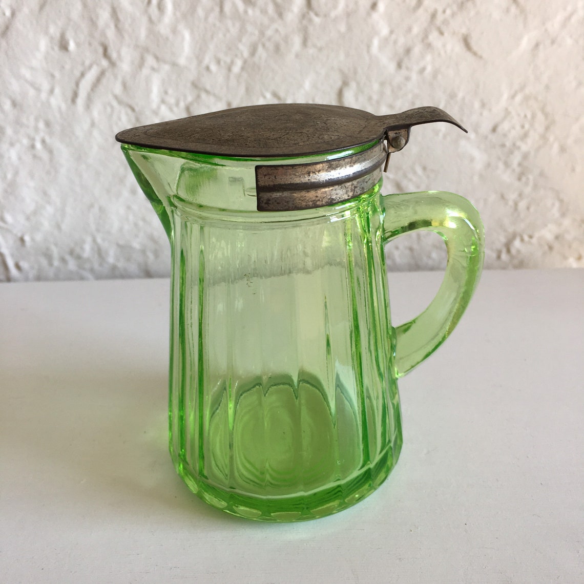 1930s Green Vaseline Uranium Glass Maple Syrup Pitcher Etsy