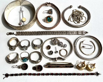 AS IS - Destash Lot of Sterling Silver Jewelry for Wear/Scrap/Repair - 193g
