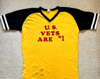 Vintage Yellow and Black Striped Veterans Sports Shirt