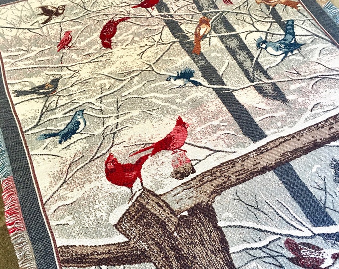 Woven 100 Cotton Bob Timberlake Birds in Winter Scene Throw Blanket Etsy