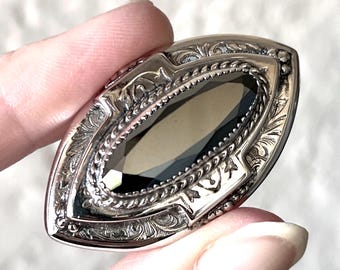 Vintage Whiting Davis Art Deco Style Silver Tone Silver Glass Brooch