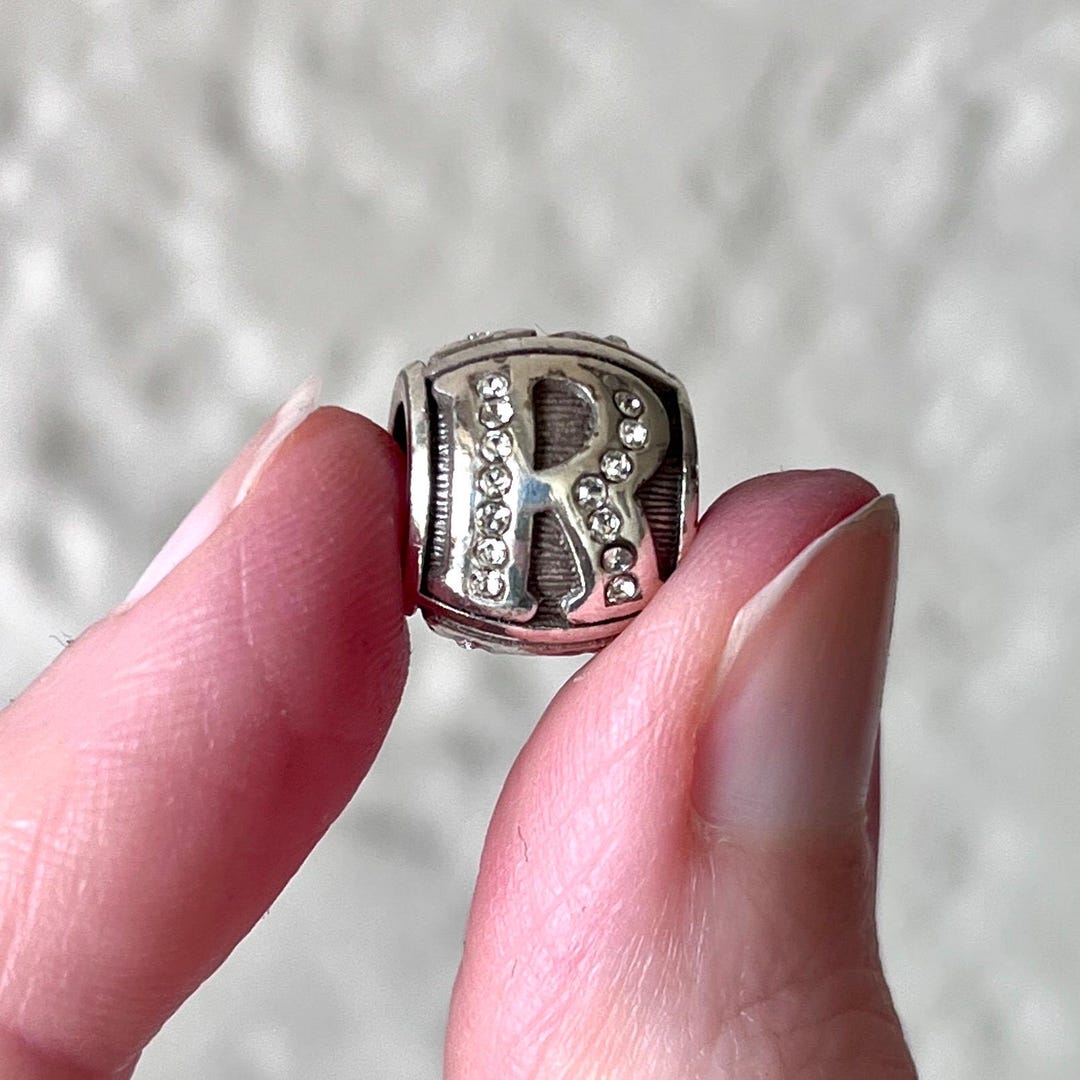 Brighton Silver Toned Monogram Rhinestone R Initial Bead Charm for ...