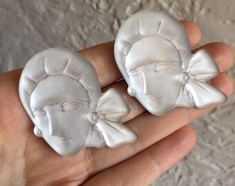 Maximalist 80s Lady Head Frosted Acrylic Statement Earrings