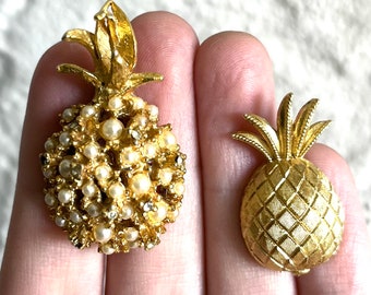 Vintage Gold Tone Pineapple Pins - Alice Caviness and Crown Trifari