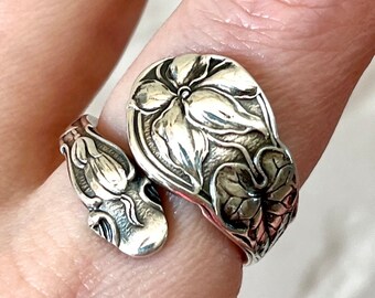 Vintage Sterling Floral Spoon Ring - Size 7