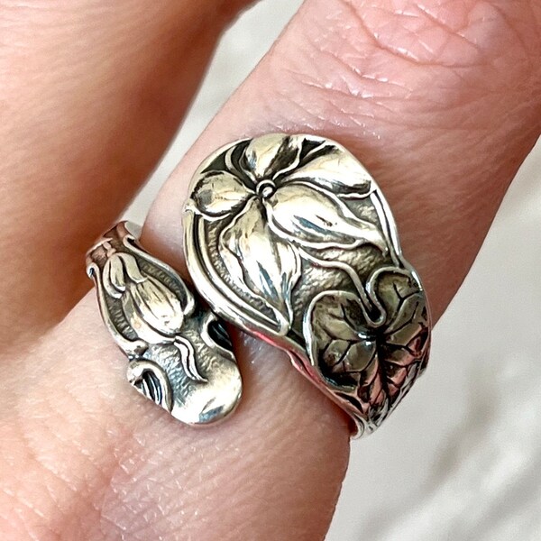 Vintage Sterling Floral Spoon Ring - Size 7