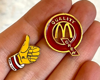 Two Vintage McDonalds Crew Enamel Lapel Jacket Pins